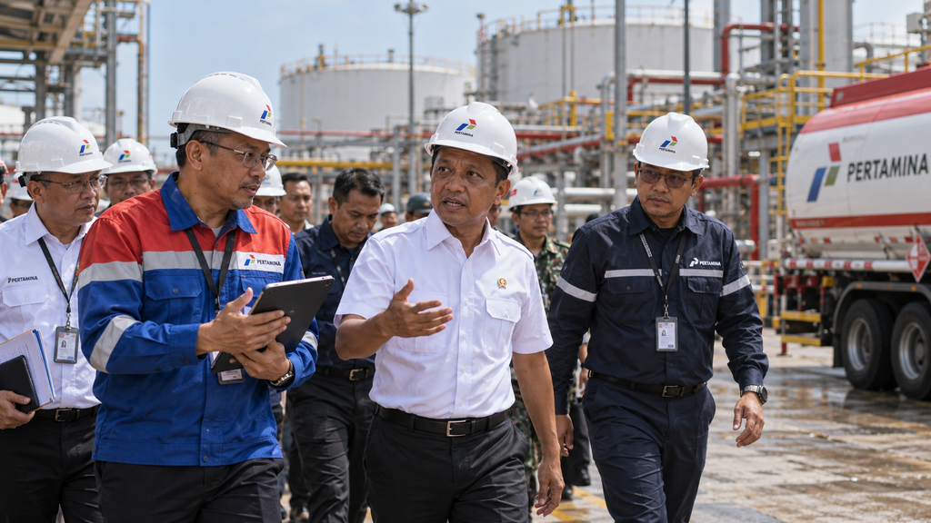 Bahlil Lahadalia saat melakukan inspeksi lapangan operasional energi dan fasilitas pengolahan mineral terintegrasi.